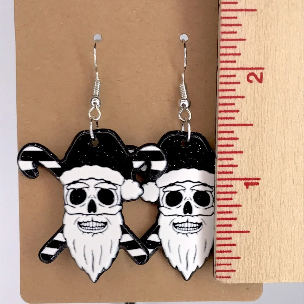 Skull Santa Earrings in Black and White  Fashion Jewelry
